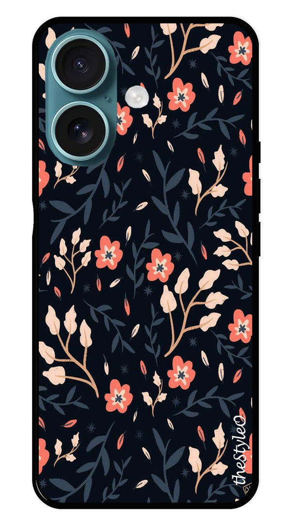 Floral Pattern Metal Mobile Case for iPhone 16 Plus (Design No -10)