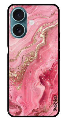 Pink Marble Metal Mobile Case for iPhone 16 Plus