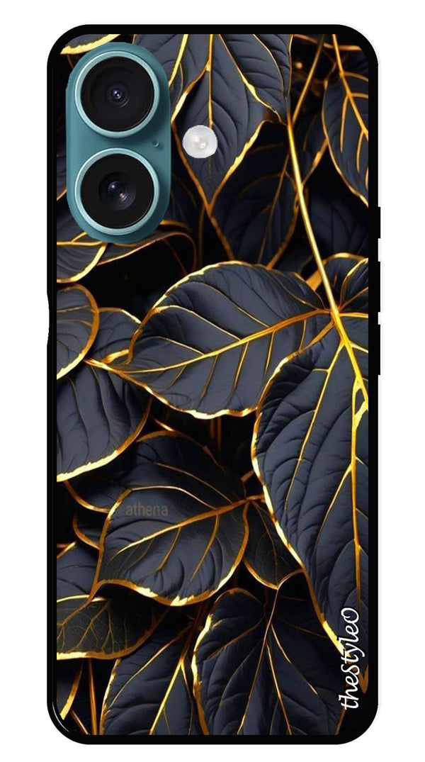 Gold Leaf Metal Mobile Case for iPhone 16 Plus (Design No -73)