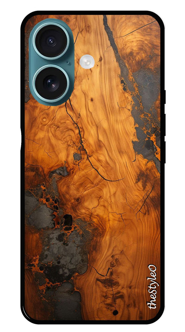Wooden Design Metal Mobile Case for iPhone 16 Plus (Design No -74)