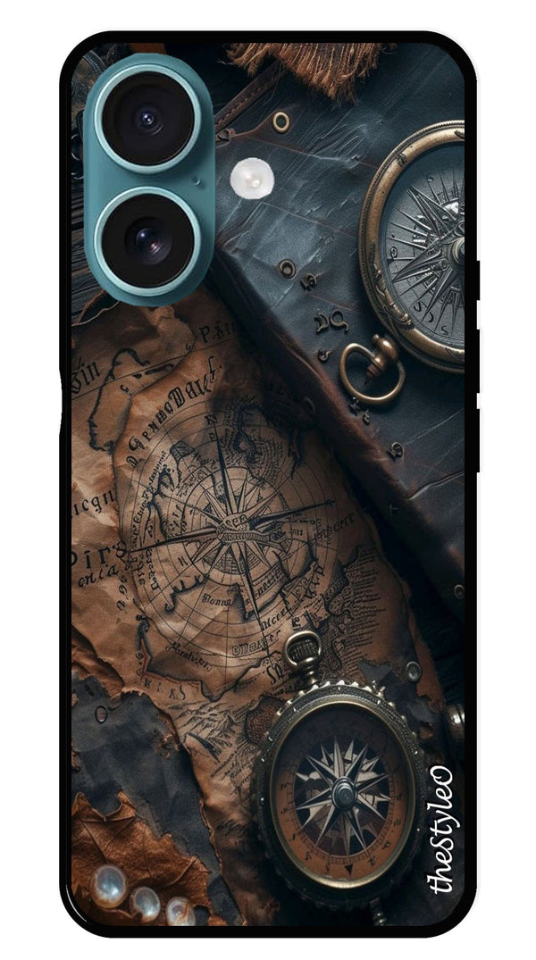 Vintage Compass Metal Mobile Case for iPhone 16 Plus (Design No -90)