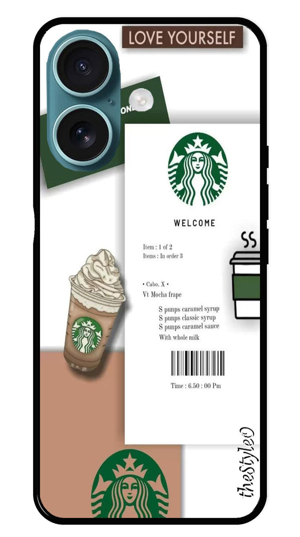 Starbucks Metal Mobile Case for iPhone 16 Plus (Design No -91)