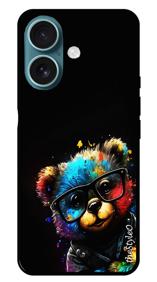 Teddy Bear Metal Mobile Case for iPhone 16 Plus (Design No -94)