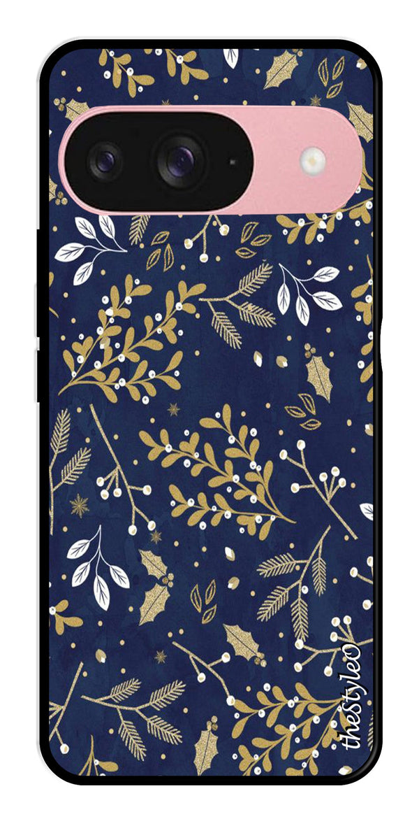 Leaves Design Metal Mobile Case for Google Pixal 9 (Design No -51)