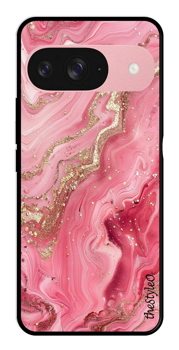Pink Marble Metal Mobile Case for Google Pixal 9 (Design No -66)