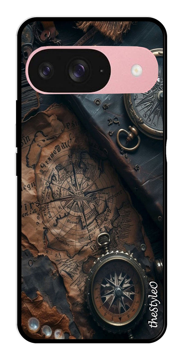 Vintage Compass Metal Mobile Case for Google Pixal 9 (Design No -90)