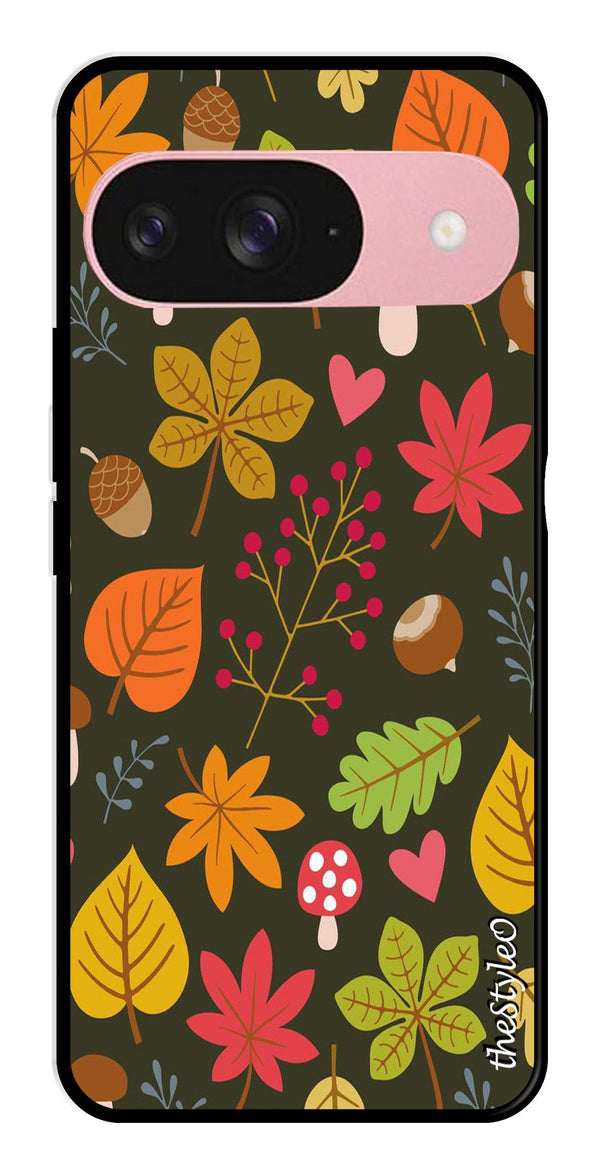Flower Leaves Design Metal Mobile Case for Google Pixel 9 Pro (Design No -50)
