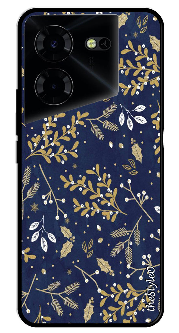 Leaves Design Metal Mobile Case for Tecno Pova 5 Pro (Design No -51)