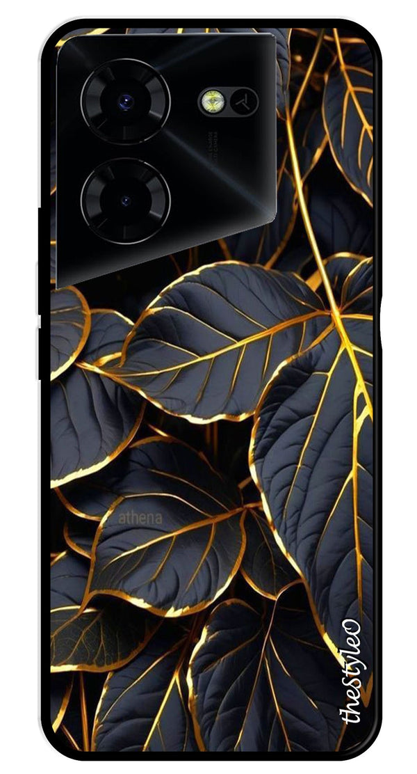 Gold Leaf Metal Mobile Case for Tecno Pova 5 Pro (Design No -73)