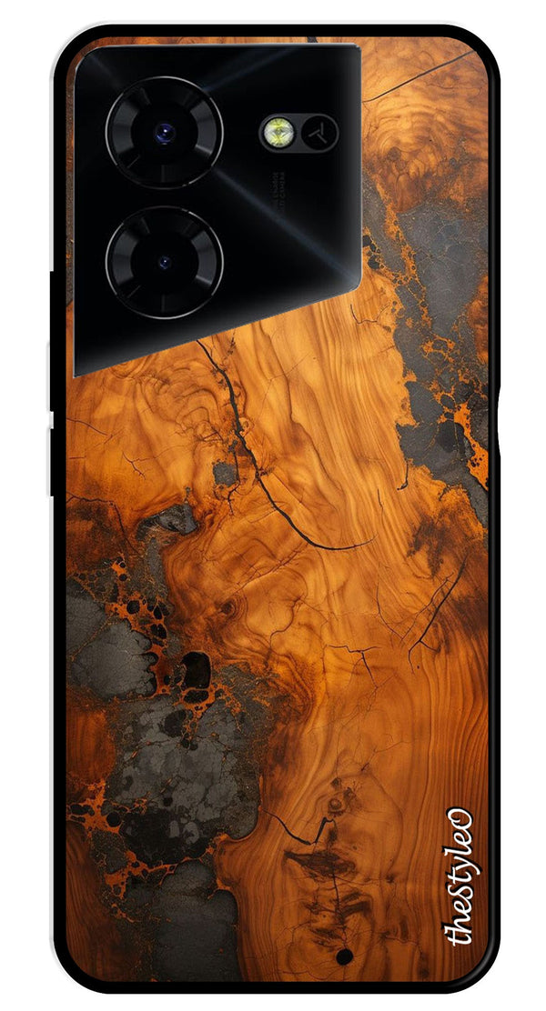 Wooden Design Metal Mobile Case for Tecno Pova 5 Pro (Design No -74)