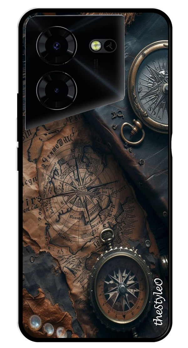 Vintage Compass Metal Mobile Case for Tecno Pova 5 Pro (Design No -90)
