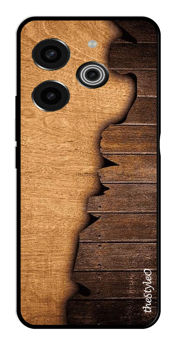 Wooden Design Metal Mobile Case for Tecno Pova 6 (Design No -13)
