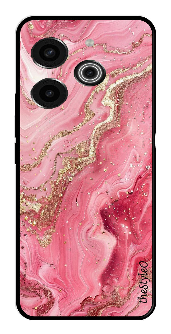 Pink Marble Metal Mobile Case for Tecno Pova 6 (Design No -66)