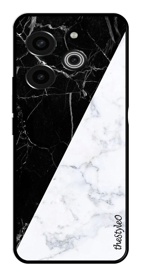 Black White Marble Design Metal Mobile Case for Tecno Pova 6 Pro (Design No -09)