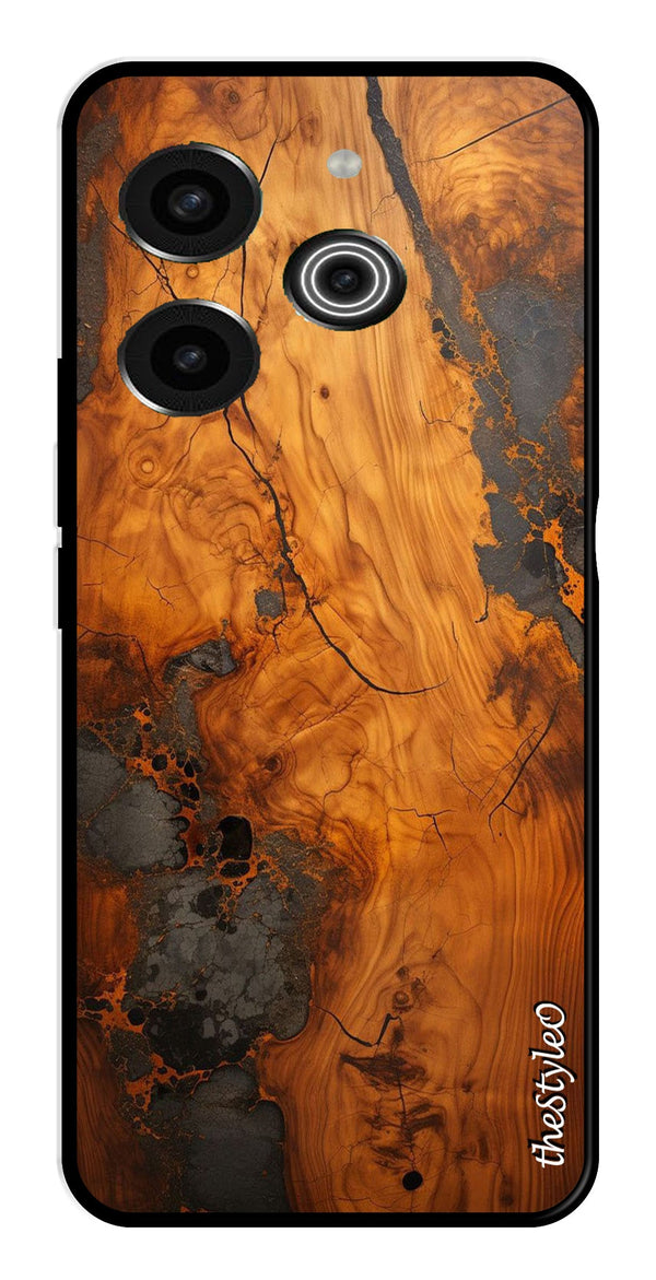 Wooden Design Metal Mobile Case for Tecno Pova 6 Pro (Design No -74)