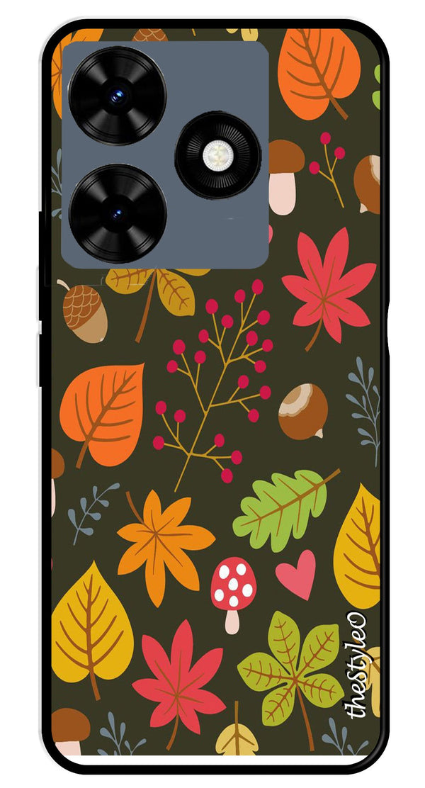 Flower Leaves Design Metal Mobile Case for Tecno Spark 10 (Design No -50)