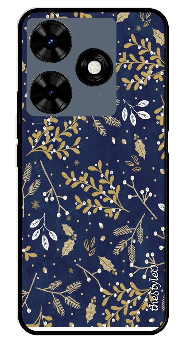 Leaves Design Metal Mobile Case for Tecno Spark 10 (Design No -51)