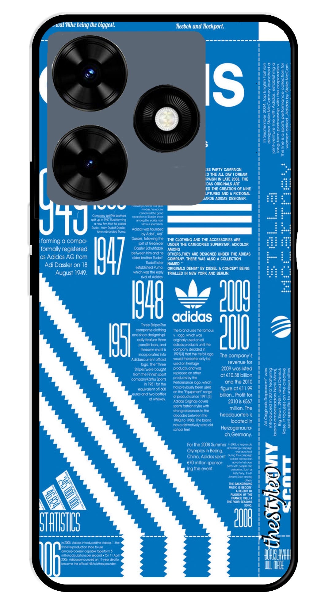 Adidas Design Metal Mobile Case for Tecno Spark 10 (Design No -58)
