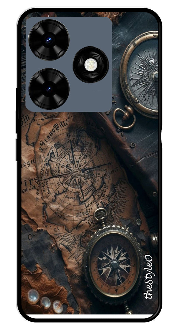 Vintage Compass Metal Mobile Case for Tecno Spark 10 (Design No -90)