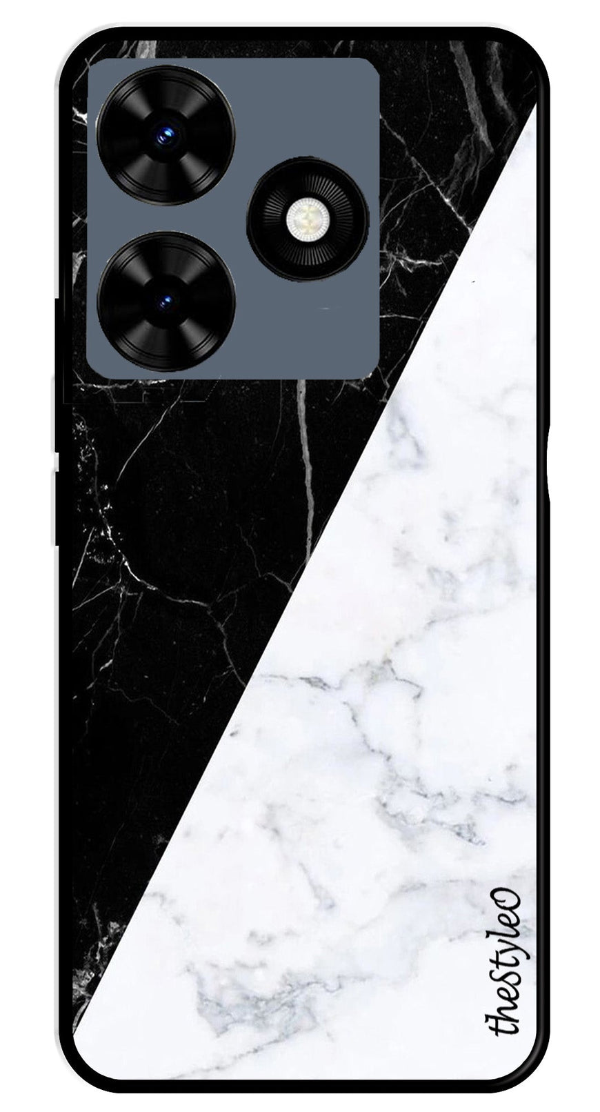 Black White Marble Design Metal Mobile Case for Tecno Spark 10C (Design No -09)