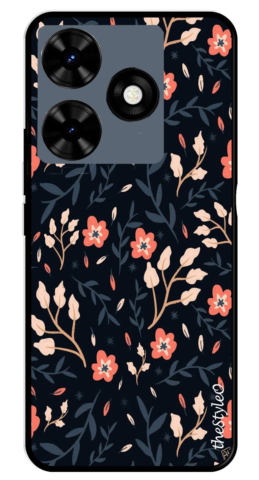 Floral Pattern Metal Mobile Case for Tecno Spark 10C (Design No -10)