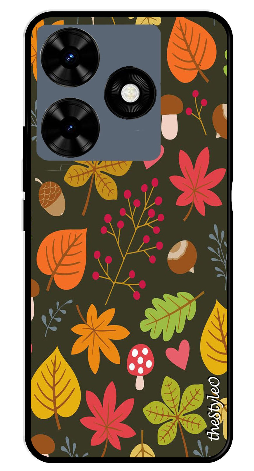 Flower Leaves Design Metal Mobile Case for Tecno Spark 10C (Design No -50)