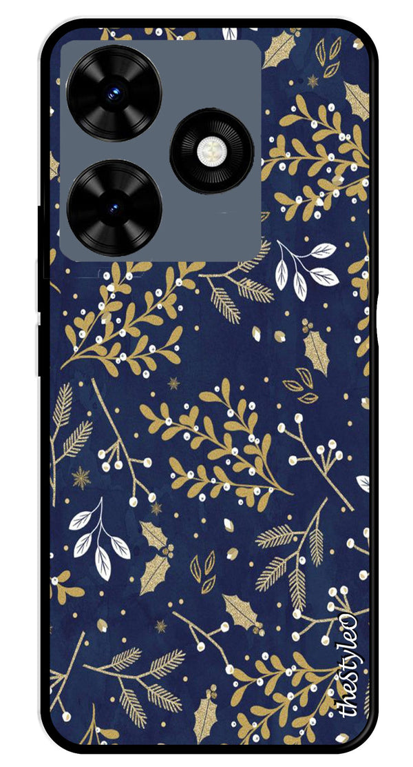 Leaves Design Metal Mobile Case for Tecno Spark 10C (Design No -51)