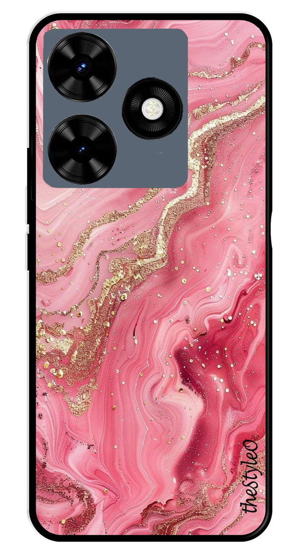 Pink Marble Metal Mobile Case for Tecno Spark 10C (Design No -66)