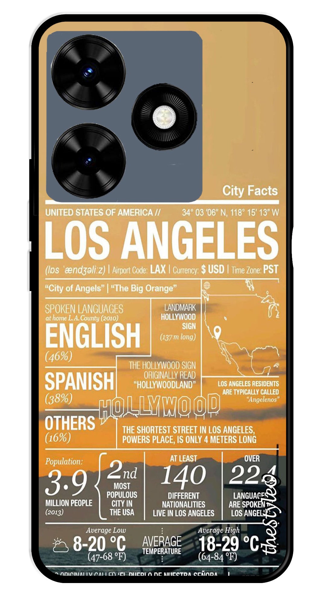 Los Angeles Metal Mobile Case for Tecno Spark 10C (Design No -68)