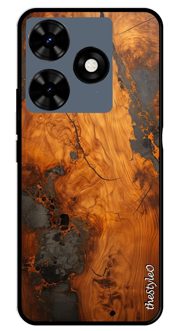 Wooden Design Metal Mobile Case for Tecno Spark 10C (Design No -74)