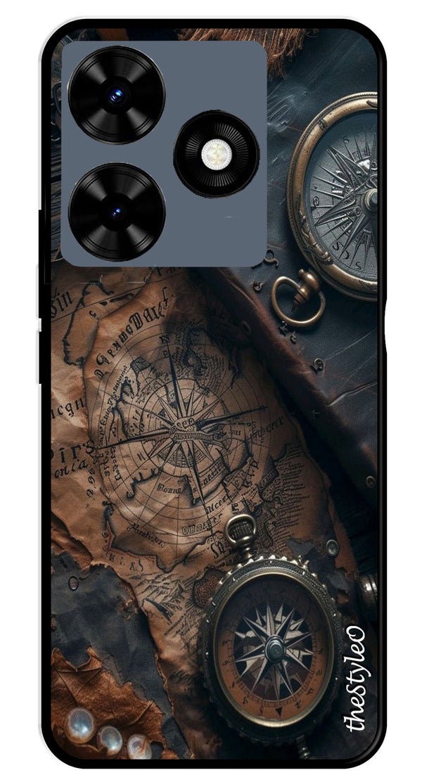 Vintage Compass Metal Mobile Case for Tecno Spark 10C (Design No -90)