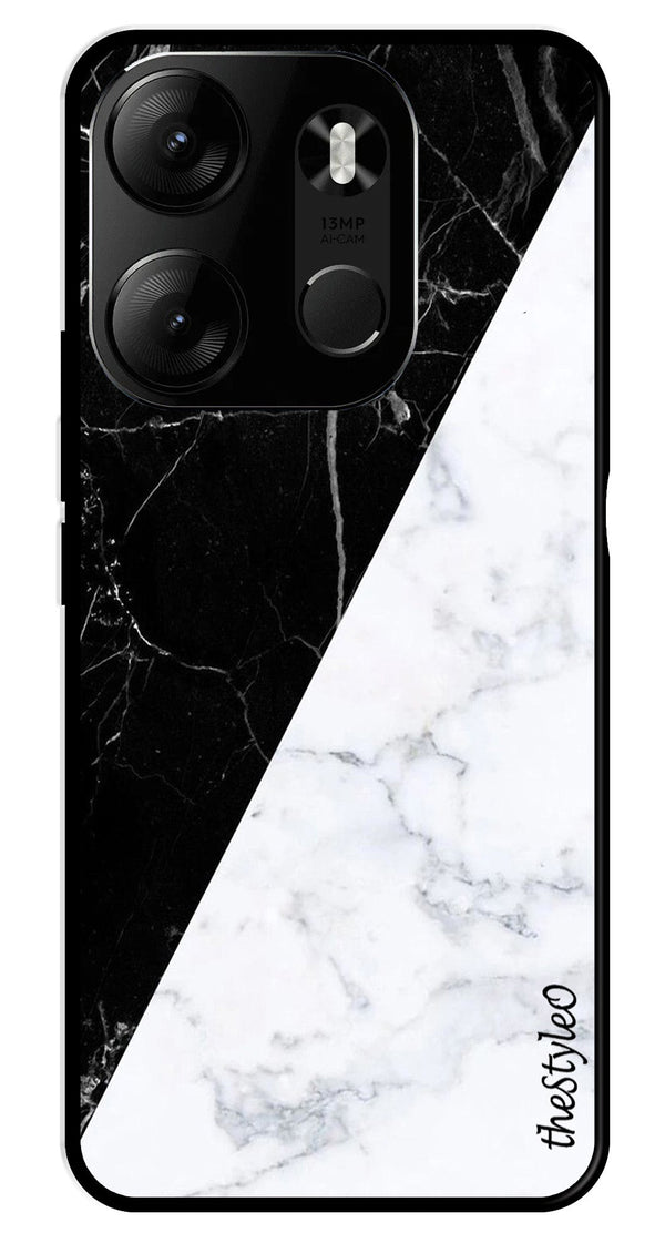 Black White Marble Design Metal Mobile Case for Tecno Spark Go (Design No -09)