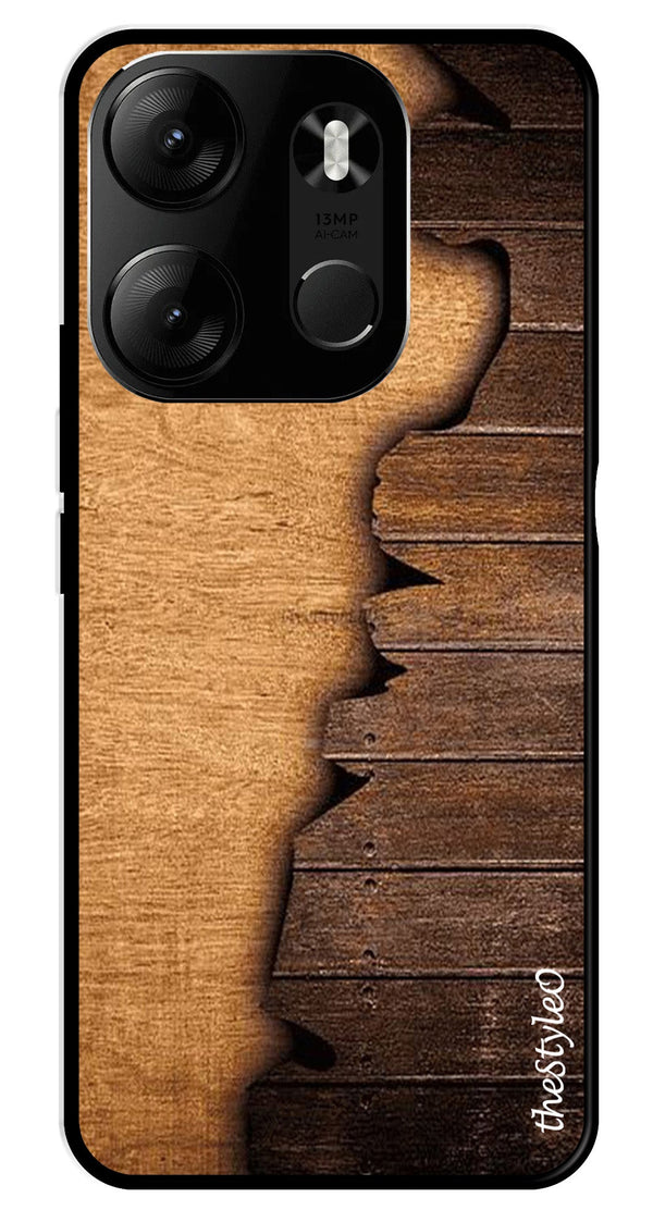 Wooden Design Metal Mobile Case for Tecno Spark Go (Design No -13)