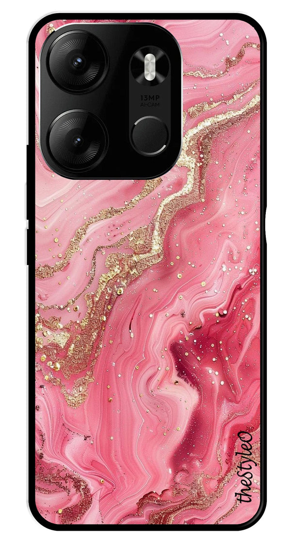 Pink Marble Metal Mobile Case for Tecno Spark Go (Design No -66)