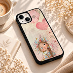 Flower Crown Girl Artwork glossy phone case back cover, angled view