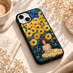 Sunflower Girl Artwork glossy phone case back cover, angled view
