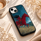 Red Horse Rider Artwork glossy phone case back cover, angled view