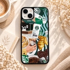 Coffee Shop Collage Artwork glossy phone case back cover, flat view