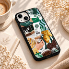 Coffee Shop Collage Artwork glossy phone case back cover, angled view