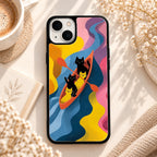 Cats in Canoe Artwork glossy phone case back cover, flat view