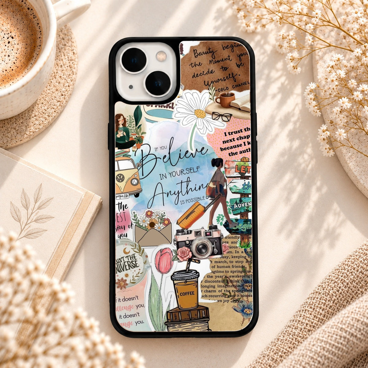 Believe in Yourself Collage Artwork glossy phone case back cover, flat view