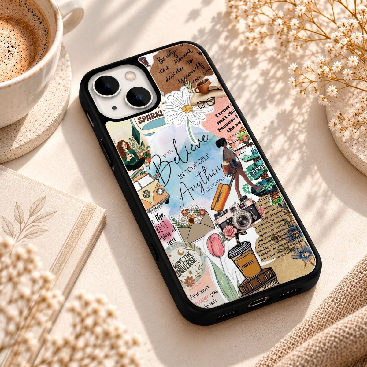 Believe in Yourself Collage Artwork glossy phone case back cover, angled view