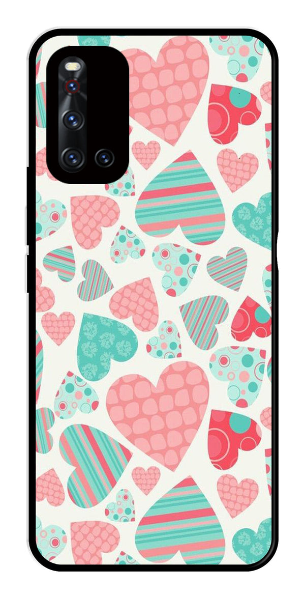 Hearts Pattern Metal Mobile Case for Vivo V19   (Design No -22)