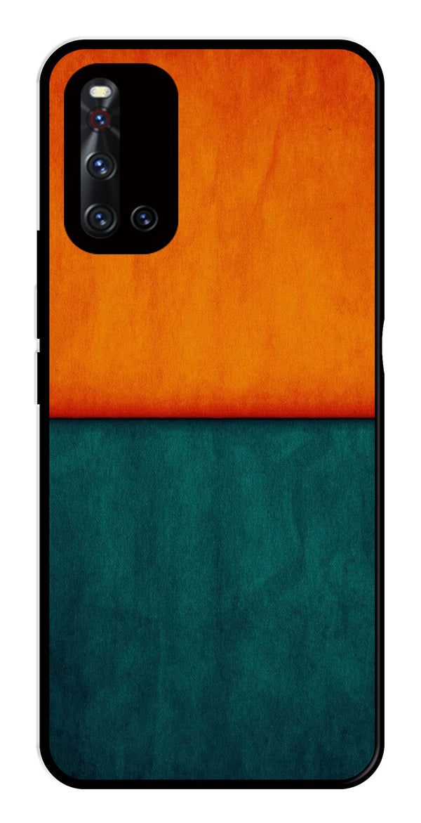 Orange Green Pattern Metal Mobile Case for Vivo V19   (Design No -45)