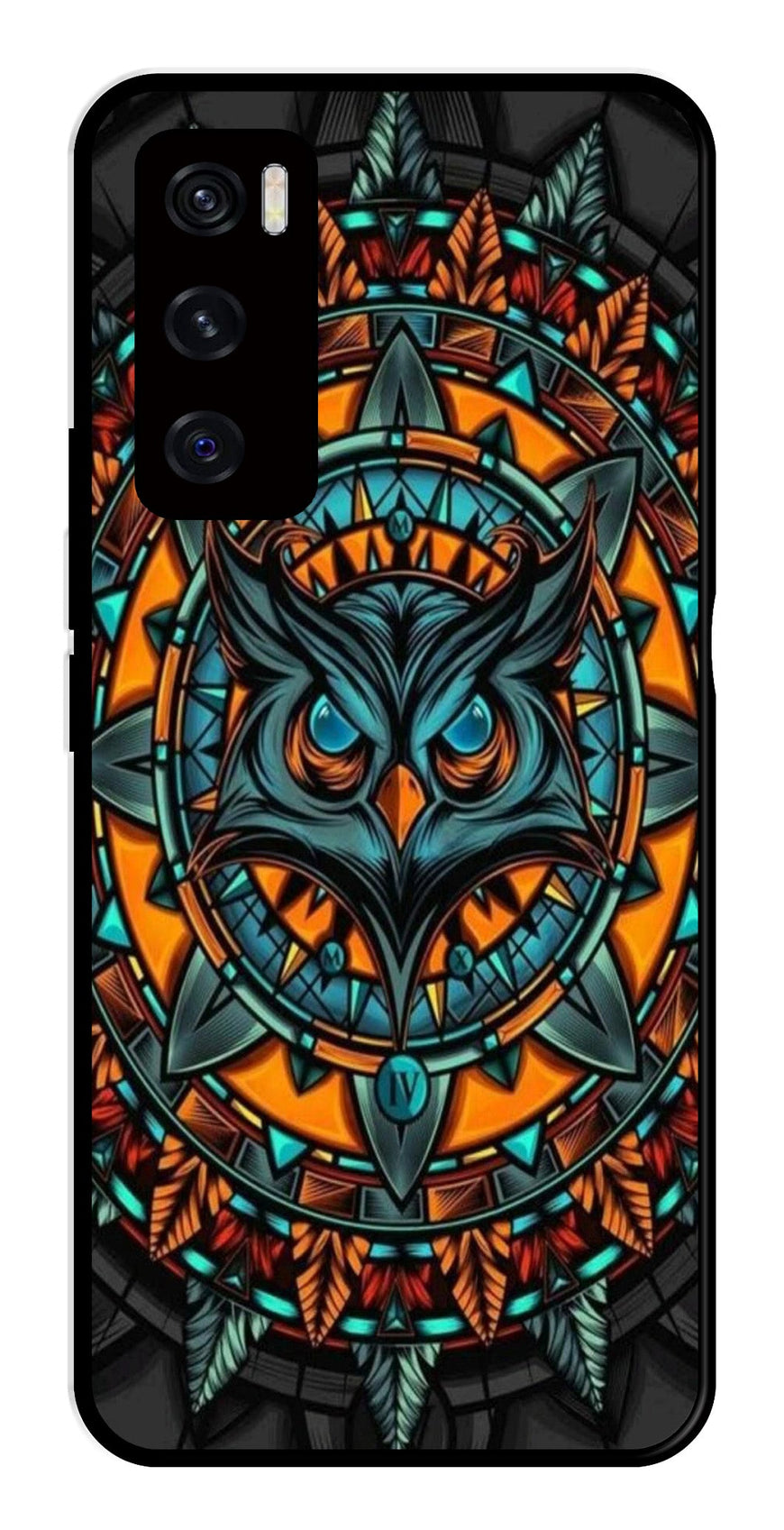 Owl Pattern Metal Mobile Case for Vivo V20 SE   (Design No -42)