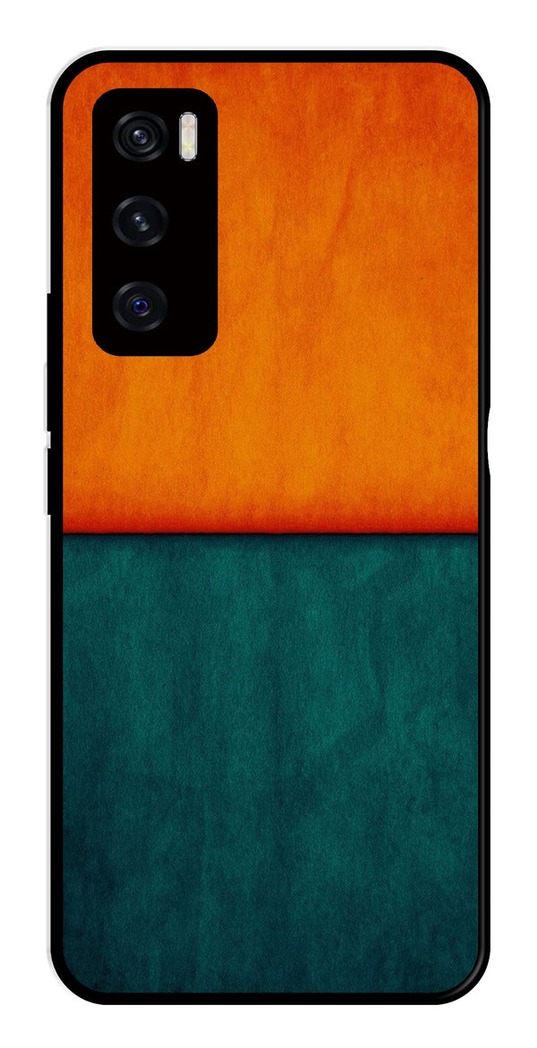 Orange Green Pattern Metal Mobile Case for Vivo V20 SE   (Design No -45)
