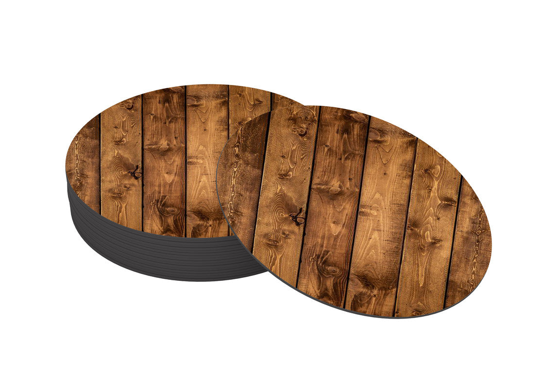Wood Texture Designer Printed Round Tea Coasters (MDF Wooden, Set Of 6 Pieces)
