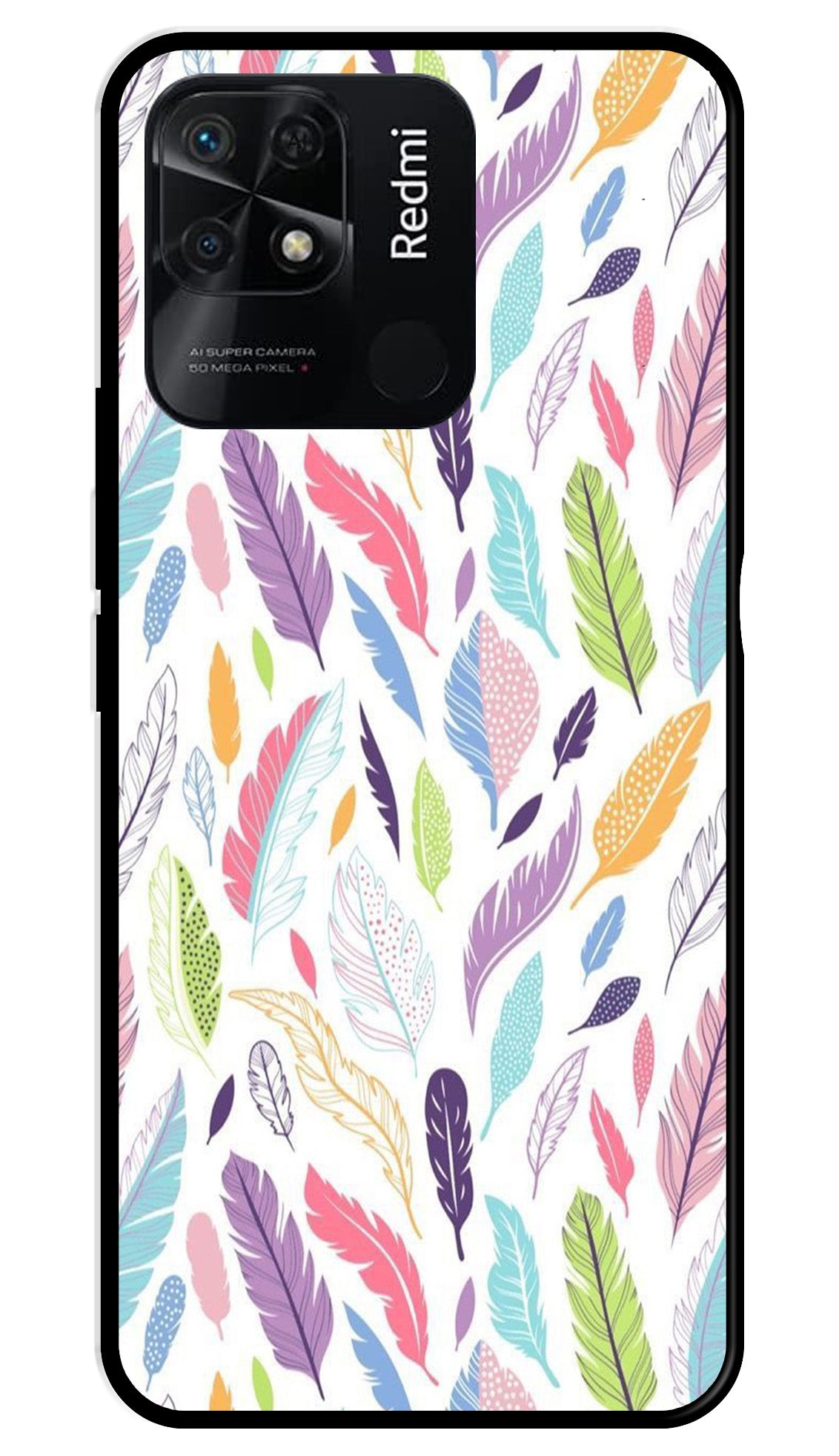 Colorful Feathers Metal Mobile Case for Redmi 10   (Design No -06)
