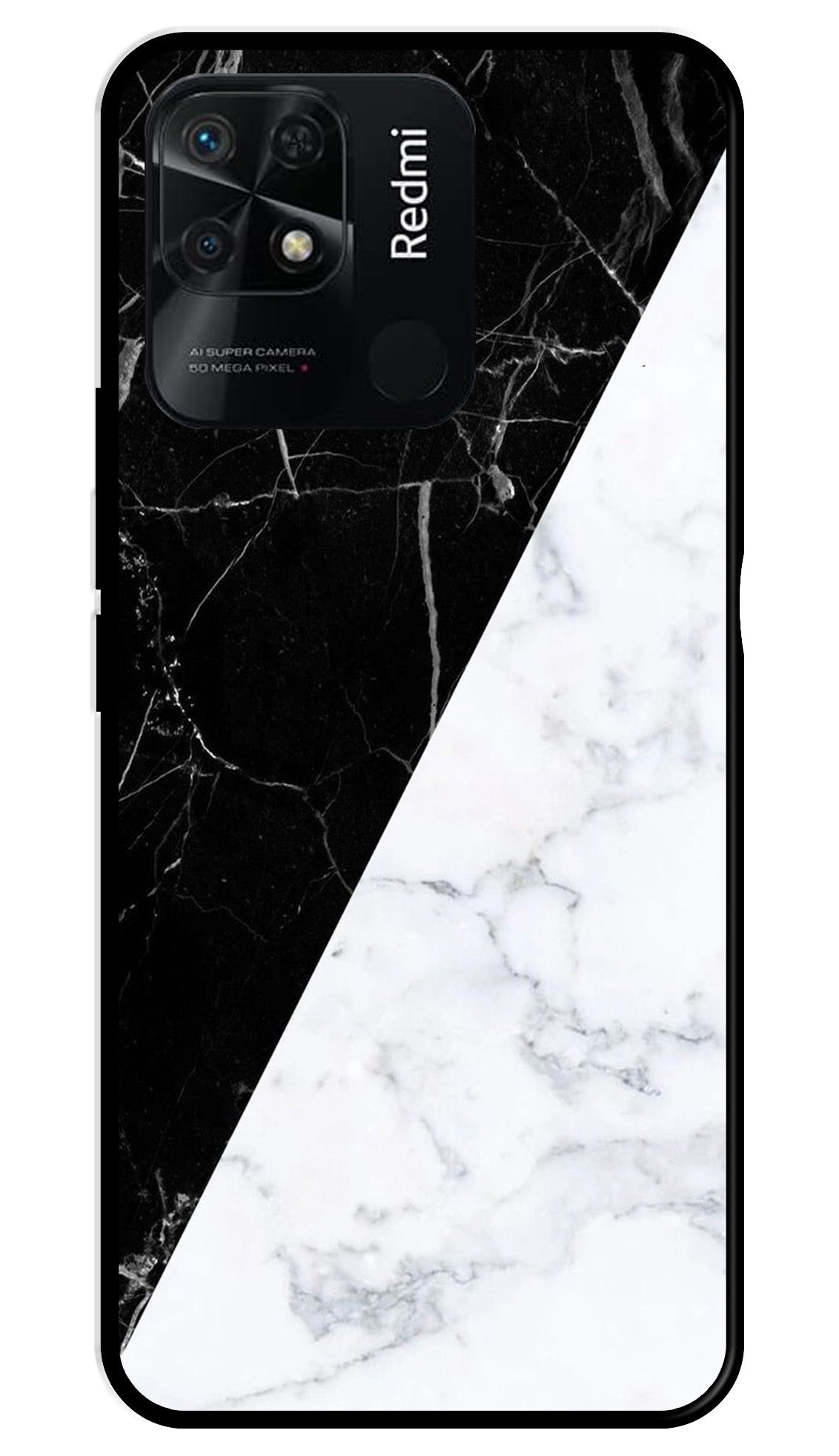 Black White Marble Design Metal Mobile Case for Redmi 10 Power   (Design No -09)