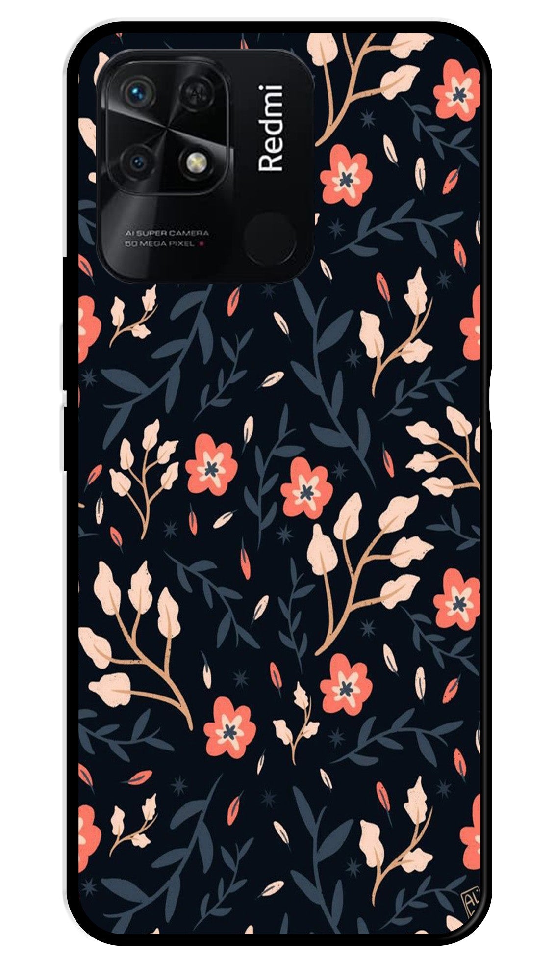 Floral Pattern Metal Mobile Case for Redmi 10   (Design No -10)